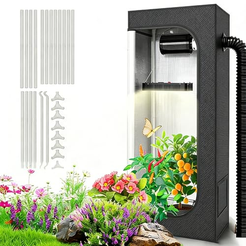 EaThsalL Indoor Grow Tent Growzelt Set Komplettset 40 x 40 x 120 cm aus 600D Oxford-Gewebe, mit Sichtfenster, Belüftung und Reißverschlusstür für den Anbau von Zimmerpflanzen