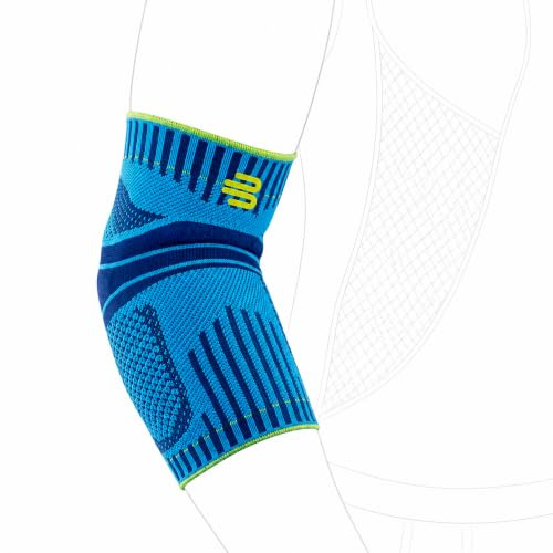 Bauerfeind, 1 Gomitiera Unisex, Indossabile a destra e sinistra, Per sport con la palla e con la racchetta, Atletica leggera, Stabilità all’articolazione del gomito, Cuscinetto in silicone, Taglia L, Rivera, 11469431260013