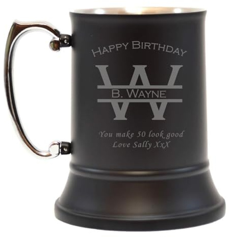Personalised Monogram Beer Tankard Steel Stein | 1 Pint Beer Mug | Customised Gift for Birthday Wedding Anniversary | Add Custom Initial, Name or Message for Any Special Occasion, 500 ml