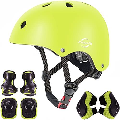 Einstellbare Jungen Mädchen Helm mit Knie &Elbow Pads Handgelenkschützer, Kinder Outdoor-Sport Schutzausrüstung Set 7Pcs für Roller Scooter Skateboard Fahrrad