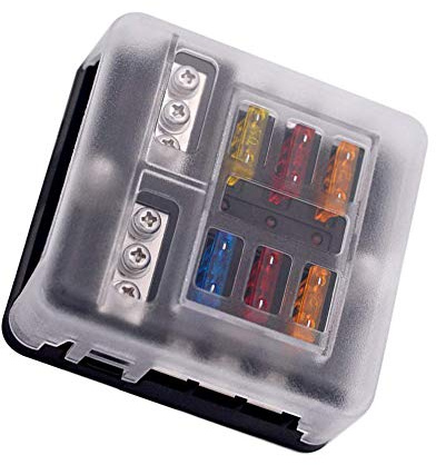 Offgridtec 6-fach Sicherungshalter für Flachsicherungen, mit LED-Anzeigesystem, zentraler Stromverteiler für Fahrzeuge & Boote, robustes PBT-Gehäuse, inklusive 12 Sicherungen, Beschriftungsetiketten