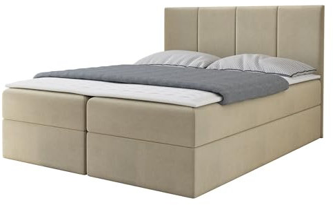 Mirjan24 Boxspringbett Rebos, Doppelbett mit 2 Bettkästen, Lattenrost und Matratze, Amerikanisches Continentalbett, Polsterbett, Bett mit Kopfteil, Bettgestell (Manila 02, 180 x 200 cm)