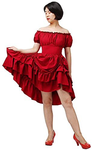 COSDREAMER Damen Gothic Kleid Steampunk Damen Off-Shoulder Kordelzug Cocktail Party Kurzes Kleid, (Rot, XS)