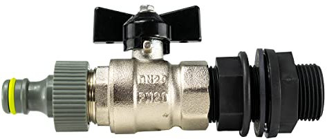 waterbutt/water tank metal butterfly tap kit universal click-lock connection (3/4 bsp)