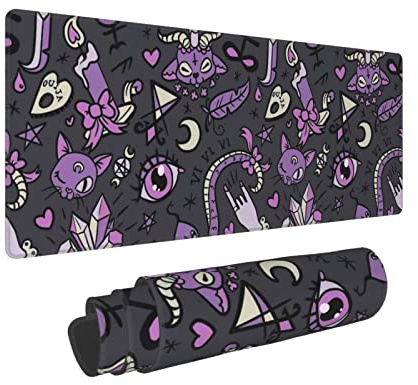 Magic Goth Spooky Gray Purple Gaming Mouse Pad, Long Extended XL Mousepad, Large Desk Pads Keyboard Mat, 31.5'' X 11.8''
