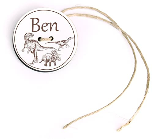 Schultüten Anhänger mit Name und Dino Motiv - Kinder Geschenk Einschulung Schulanfang Ø 5 cm