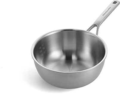 KitchenAid Multi-Ply Stainless Steel PFAS-Free Ceramic Non-Stick 24 cm/3.1 Litre Chef's Pan, 3-Ply, Induction, Multi Clad, Silver