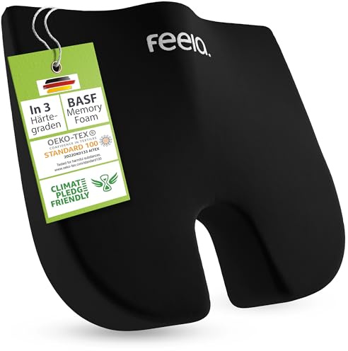 feela.® Orthopädisches Keilkissen [3 Härtegrade] – Memory Foam Haltungskorrektur für mehr Sitzkomfort & Entlastung bei Ischias – Ideales Sitzkissen Stuhl fürs Büro & Sofa (Hart)