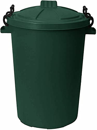 M1SS Dark Green 50L Litre Large Heavy-Duty Weather Resistant and Food Grade Plastic Dustbin Trash Can Garbage Bin With 2 Clip Locking Lid for Indoor Outdoor Storage Container of Animal Feed