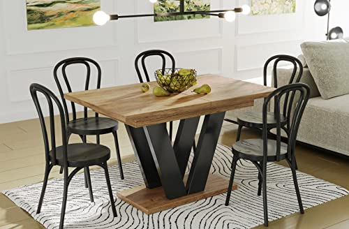 Endo-Moebel Esstisch Lara 130 cm auf 210 cm erweiterbar Säulen-Tisch Küchentisch Synchronauszug (Craft Eiche)