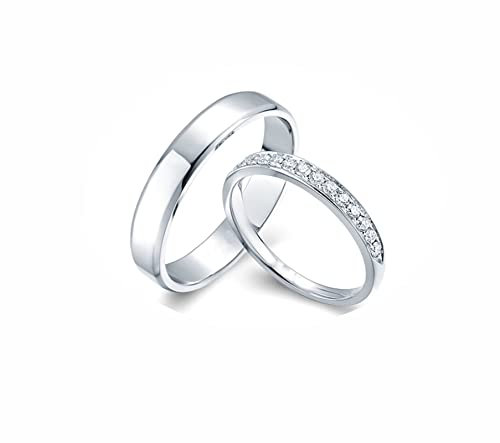 AMDXD Echtgold Schmuck Ringe Diamant 0.2ct, 2Pcs Verlobungsring Platin PT950 Klassiker Design Eheringe Pärchen Ringe Partnerringe, Damen 54 & Herren 57