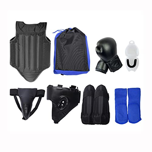 Kopf, KöRper Und Fuß Schutz GeräT Set Martial Arts Protector Ausrüstungen,Boxpaket,Sanda Kickboxing Kit 8pcs Gear Set,für Männer Und Frau (Color : Blue)