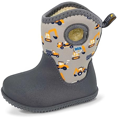 JAN & JUL Waterproof Toddler Boots for Winter Easy-On (Grey Construction, UK Size 5 Toddler)