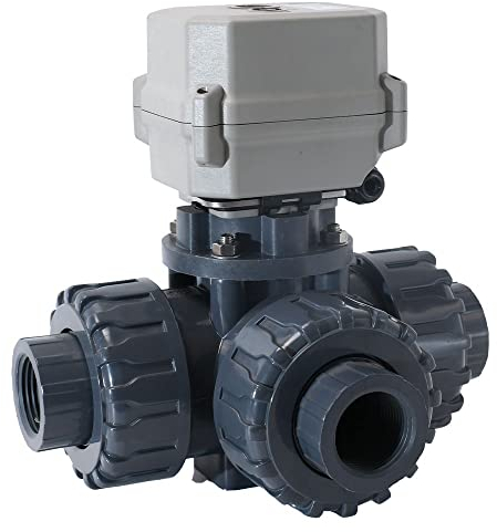 kezhai Dream 1 AC110-230V motorisierter Kugelhahn, DN25 PVC 3-wege elektrischer Kugelhahn,Mit Manueller Funktion，CR703