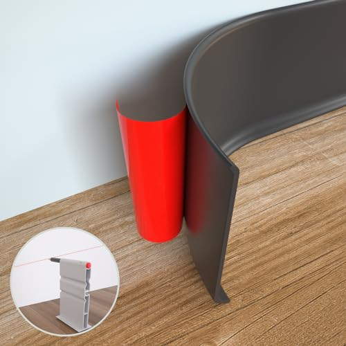 GAMZAU Flexible Sockelleistenleiste, 10,2 cm x 1,8 m, zum Abziehen und Aufkleben, Vinyl-Wandsockel, selbstklebende Gummi-Wandsockelleiste, (S100, Schwarz)