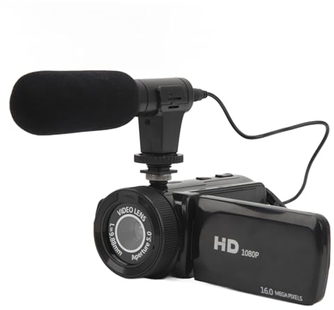 Caméra Vidéo Vlogging Camera Recorder, FHD 1080P 16.0MP 2,4 Pouces Écran de Rotation à 270 Degrés, Caméscope à Zoom Numérique 16X avec Microphone
