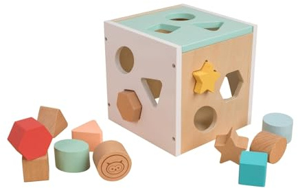 Owl & Fox OF212 - Cubo di smistamento in Legno, Giocattolo Montessori per Neonati e Piccoli a Partire da 12 Mesi, Forme assortite per Lo Sviluppo sensoriale e la risoluzione dei Problemi, in Legno