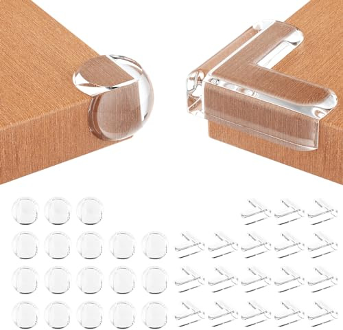 Newpop 36 Stück Kantenschutz Baby, Tisch Eckenschutz, Eckschutzkanten Transparent, Tischkantenschutz Ecken, Tischeckenschutz Kinder, Eckschutz Selbstklebend, Schutzecken für Möbel, (Rund und L-Form)