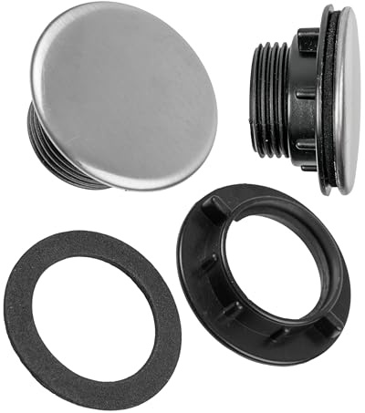 Tapa para orificio de grifo de fregadero, 2 juegos, diámetro de apertura de 44 mm, rosca de 27,5 x 20 mm, roseta de acero inoxidable con junta y tuerca, tapón para orificio de grifo, dispensador de