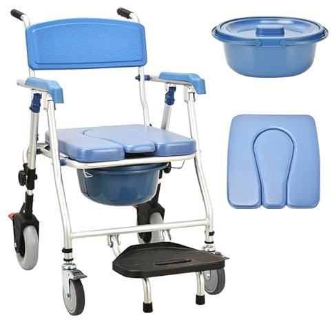 VFDZ Toilettenstuhl mit Rollen, Klappbarer Duschstuhl mit Rollen, 150kg