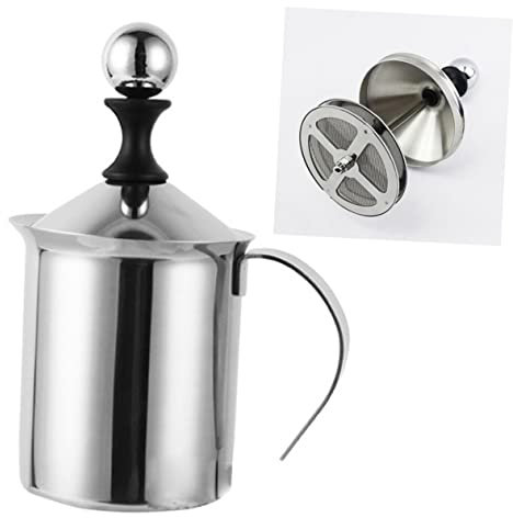 Zerodeko Schiumatore Manuale Da 800 Ml Con Pompa in Acciaio Inox A Doppia Maglia Per Cappuccino E Caffè
