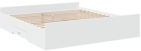 vidaXL Bettgestell, Bett mit Schubladen, Bettrahmen mit Sperrholzlatten, Doppelbett für Schlafzimmer, Schubladenbett, Weiß 180x200cm Holzwerkstoff
