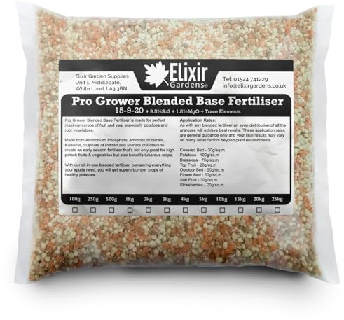 Elixir Gardens Pro Grower Base Potato Fertiliser 15-9-20 3kg Polythene Bag | Blended Plant Food 15-9-20 +9.5% SO3 +1.8% MgO 3kg Bag Covers 42m²