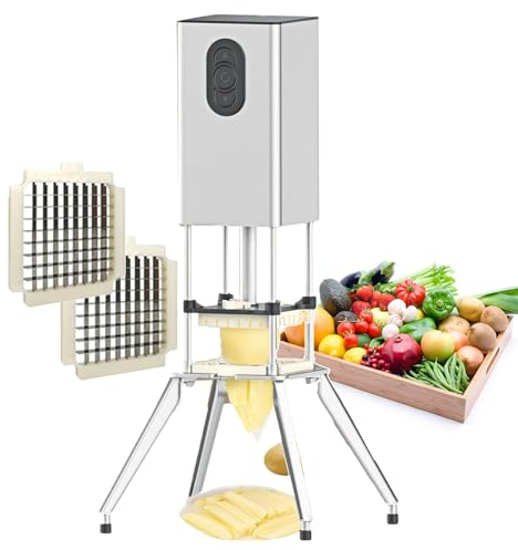 forplubossmmp Picadora De Verduras Comercial, Cortadora De Patatas Eléctrica con 2 Cuchillas (9Mm, 12,2Mm) Y 4 Pies De Soporte, Picadora De Verduras para Ensalada para Palitos De Zanahoria, Cebolla