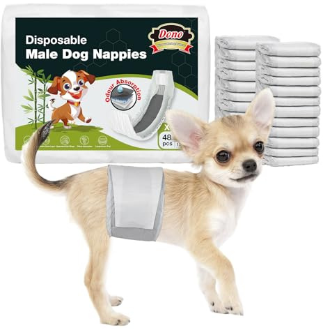 Dono Pannolini per cani maschi, 48 pezzi, fascia pancia per cani maschi, pannolini per cani maschi al carbone, super assorbenti, fasce per cani per incontinenza, viaggi, calore, problemi di marcature