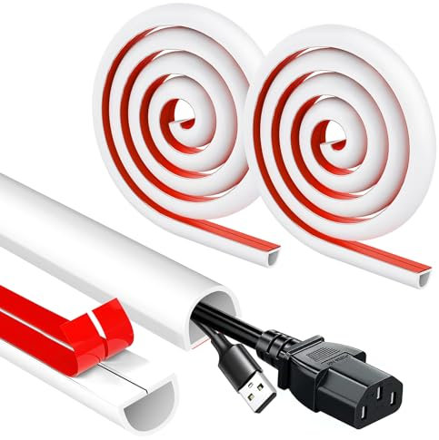 2M White Cable Trunking, Cable Tidy Hider Self Adhesive Cable Management Trunking Mini Flexible Wire Covers Hider for Wall Floor Wire Trunking to Hide Wires for Electric Cables