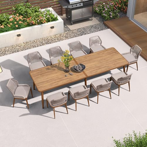 PURPLE LEAF Gartenmöbel Set 11-TLG 10 Stühle mit Tisch PE Rattan Teakfarbe