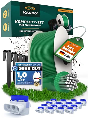 Kanoo Kit di installazione per robot tosaerba con cavo da 500 m, 1000 picchetti, 20 connettori - Kit completo per posa di cavi periferiche di tutte le marche comuni