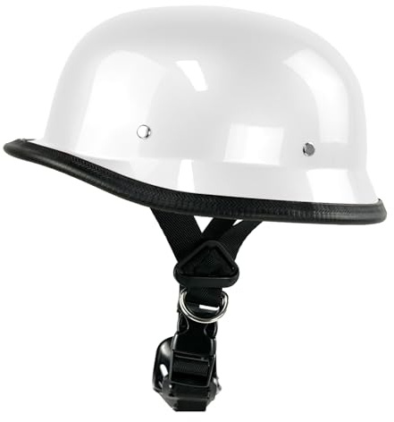 German Style Motorcycle Helmet,Adult Half Helmet Open Face DOT Approved, Motorcycle Cruiser Scooter Cool Helmet (White, Medium)