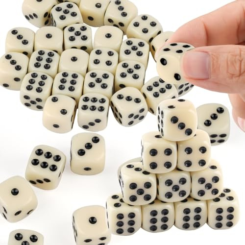 50 Stück Spielwürfel, 14 mm Beige Acryl Würfel mit Runden Ecken, Robuste D6 Würfel für Würfelspiele, Tischspiele, Partys, Feiern und gesellige Abende, Mathestunden