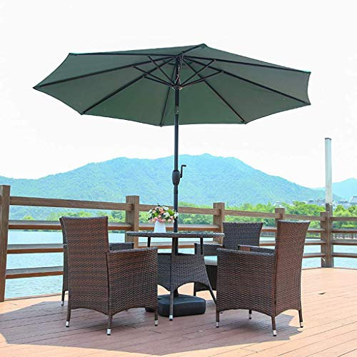 Parasol de Jardin de 2,7 m avec manivelle, Pare-Soleil Compact pour Petits espaces de Plage extérieurs, Poteau en métal, Base Non Incluse (Vert) (Bleu)