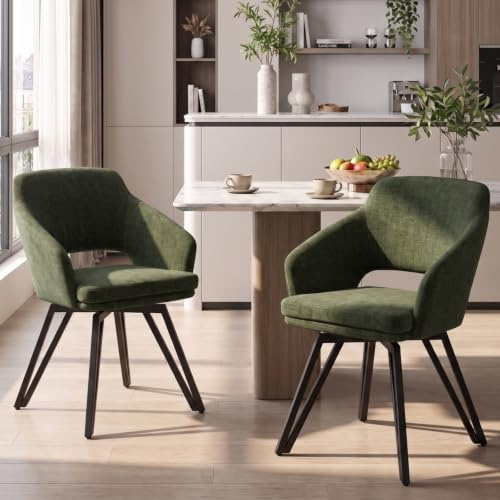 Ya-Home Esszimmerstühle drehbar 2er Set, Drehstuhl Esszimmer, Gelb | Küchenstühle mit Armlehnen & Metallgestell, Polsterstühle aus Chenille, Esstischstühle für Esszimmer Wohnzimmer