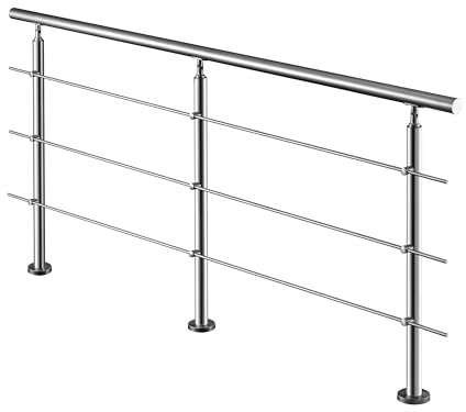 AICA Barandilla escalera, barandilla de acero inoxidable 304, pasamanos de escalera para interior y exterior escaleras, jardin, balcón, terraza, 200x106 cm, 3 barras transversales