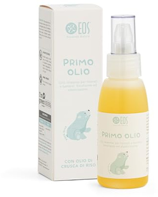 EOS NATURA Primo Olio – Olio Idratante Viso Corpo per il Massaggio di Neonati e Bambini – Emolliente Elasticizzante – Con Oli di Crusca di Riso, Calendula e Mandorle Dolci - Il Mondo di Babu - 75 ml