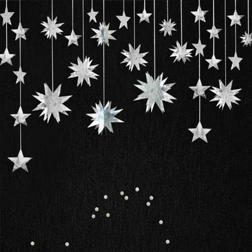 ilver Star Garland Party Decorations Kit 3D Stars Metallic Bunting Banner for Holiday Xmas Birthday Wedding Baby Shower Hanging Decorations for Christmas（4 Set）