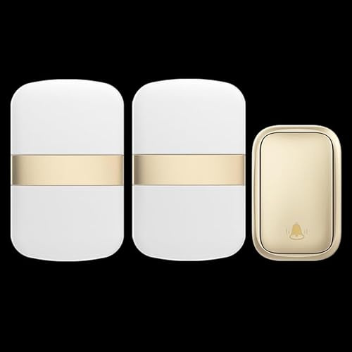 Sonnettes sans Fil Auto-alimentées, étanches IP68, Doubles, sans Pile, Bouton-Poussoir, sans Fil, portée de 152 m, avec 60 carillons, Volume à 5 Niveaux et lumière LED, dorées