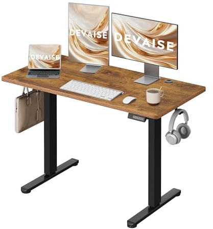DEVAISE Bureau Assis-Debout Électrique 120 x 60cm, Moteur Silencieux avec 3 Mémoires, Table Ergonomique pour Télétravail et Bureau, Marron
