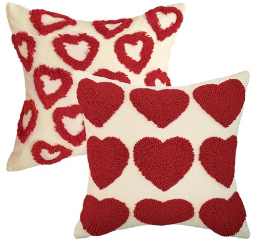 Artoid Mode Rot Liebe Herz Weich Künstliche Pelz Valentinstag Kissenbezüge 2er Set, 45x45 cm Jacquard Samt Zierkissenbezug Cushion Cover Couch Deko