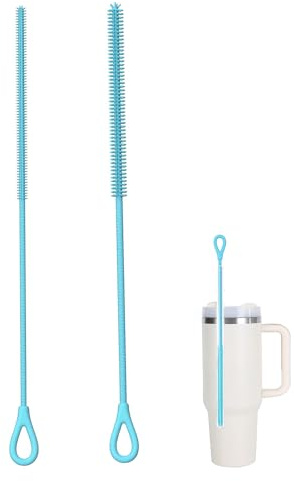 OYUUJII Silicone Straw Cleaner Brush,2 Pcs Extra Long Straws Cleaner 6mm 9mm Silicone Bottle Brush Reusable Straw Brushes for Straws Non-Slip Handle Soft and Bendable(Blue)