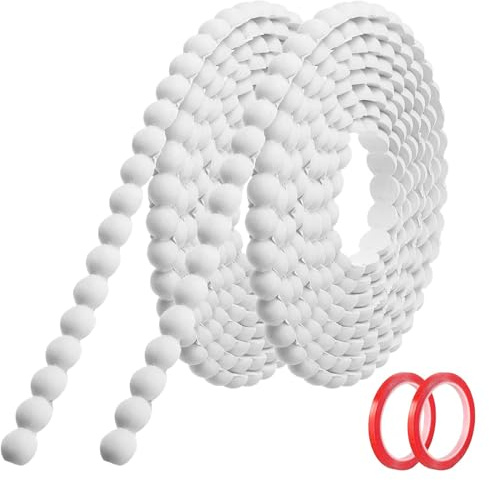 Hengrongshen Moulure Murale Décorative Adhésive Blanc (6M x 15mm) Moulure en PVC Flexible avec Bordure Perlée 3D, Baguette de Finition Hydrofuge et À Peindre pour Mur, Cadre de Miroir et Bords