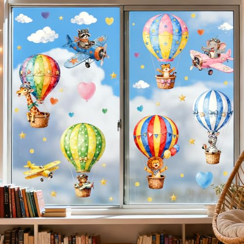 ANATTASOUL Heißluftballon Tiere Fensterbilder for Frühling Sommer