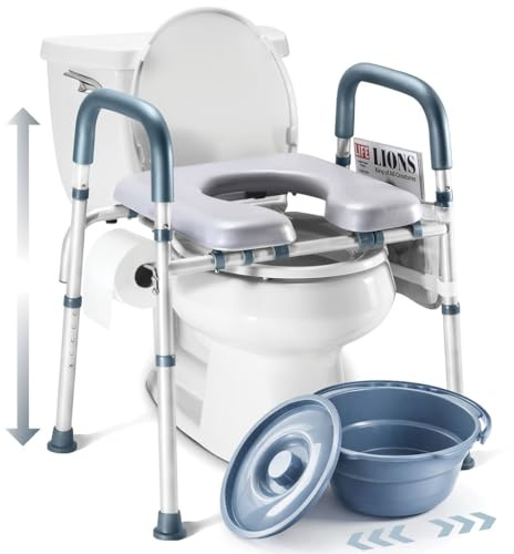 Toilet Seat Risers for Seniors Bedside Commode for Elderly Width and Height Adjustable Raised Toilet Seat with Handles for Elderly Handicap, Elevated, Pregnant, Fit Any Toilet Heavy Duty Up to 400lbs