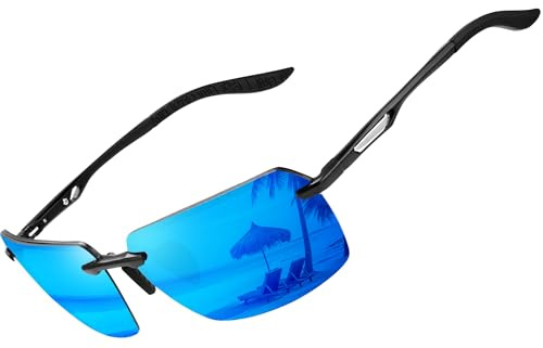 Bircenpro Klassisch Polarisiert Sonnenbrille für Herren: UV400 Schutz Sonnenbrillen Retro Ultraleicht Rahmenlos Brille für Fahren Angeln Reisen Blaue Gläser