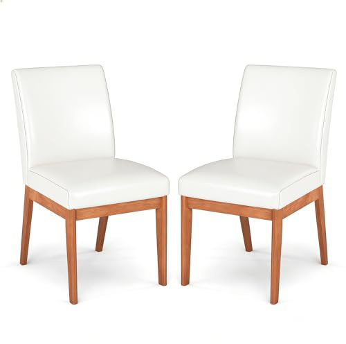 COSTWAY Dining Chairs Set of 2, Faux Leather Upholstered Kitchen Chairs with Backrest, Thick Cushioned Seat, Modern Side Accent Chairs for Dining Room, Living Room