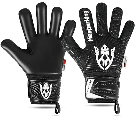 Keeperking målvaktshandskar vuxna barn, ungdomar, med och utan fingerskydd, fotbollshandskar avtagbara fingersave 4 mm, unisex (svart, 6)