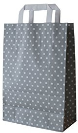 Papiertragetaschen mit Flachhenkel Punkte GRAU (22 + 11 x 28 cm, 50 Stück)